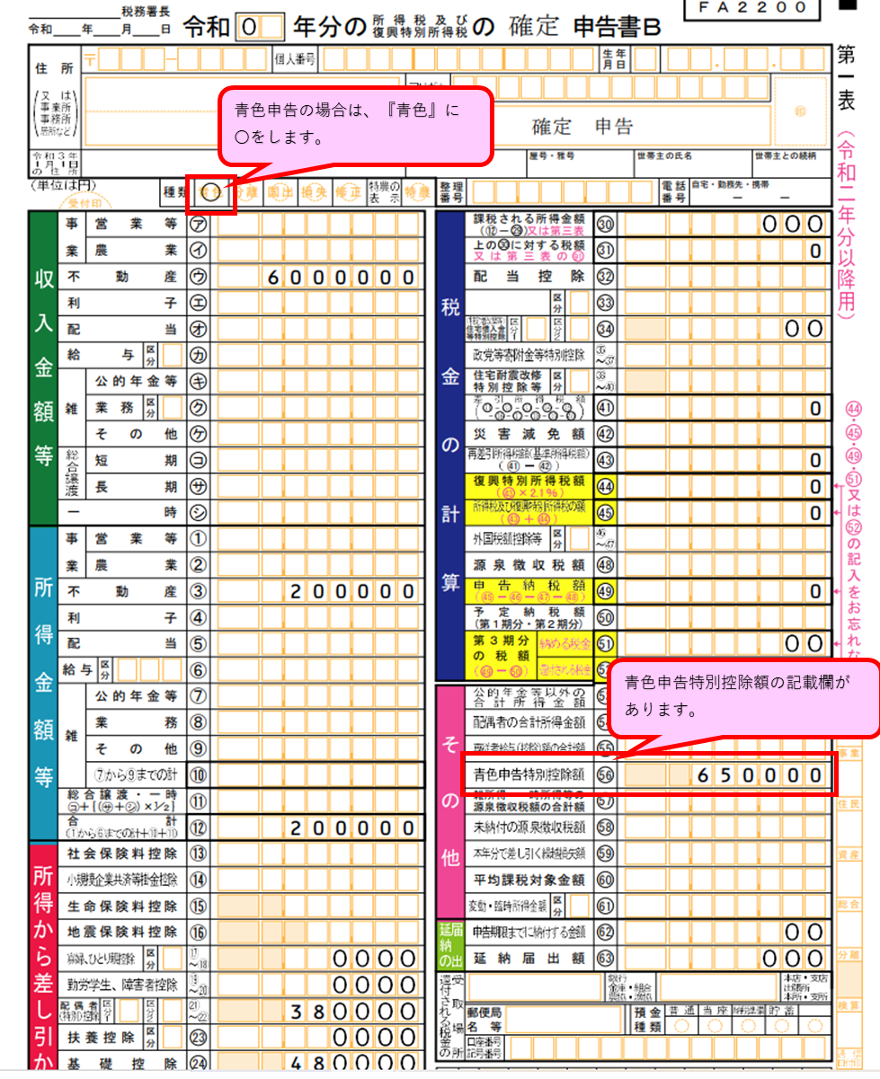 確定申告第一表の書き方