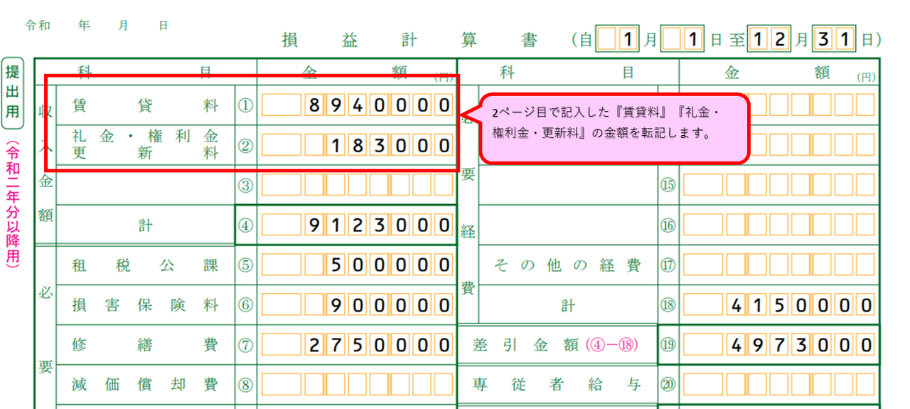 青色決算書1ページ目　総収入金額の書き方